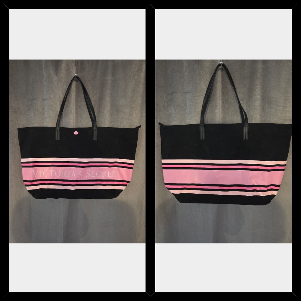 Victoria's Secret Black and Pink Tote Bag